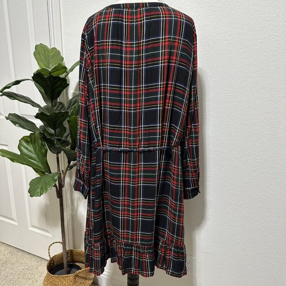 Loft Plus Women's Plaid Flannel Long Sleeve Tie Shift Dress Lined 26 Multicolor - Picture 2 of 9